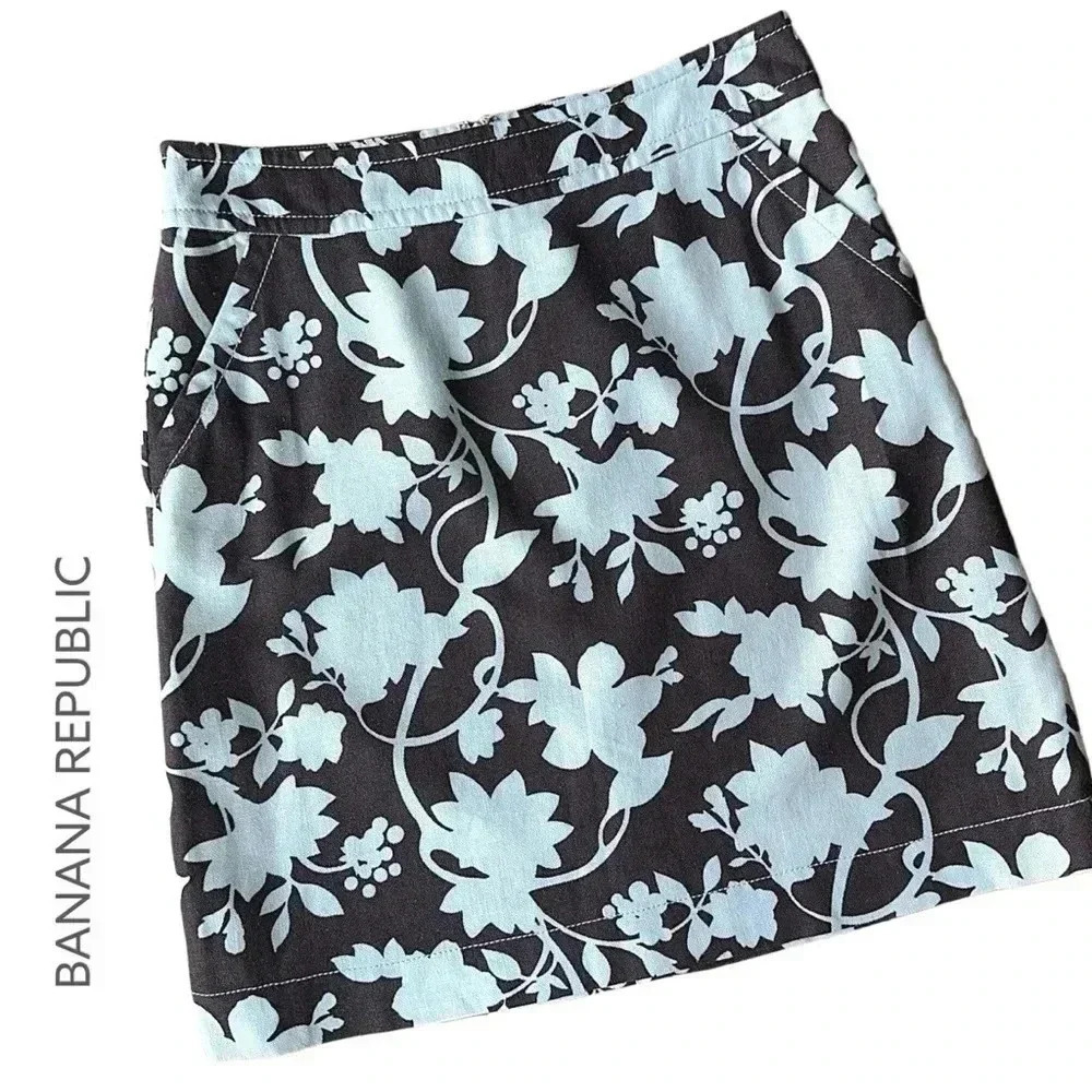 BANANA REPUBLIC | NWOT | LINEN & COTTON FLORAL LINED SKIRT | SIZE: 6